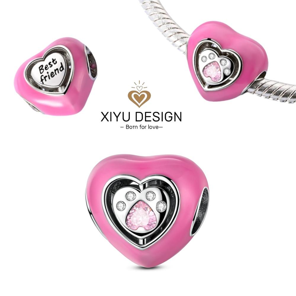 Heart Shaped Charms Copper Bead Family Friend Lover Mother'S Day Pets Sisters Fit Original Bangle Bracelets Diy Jewelry Gift