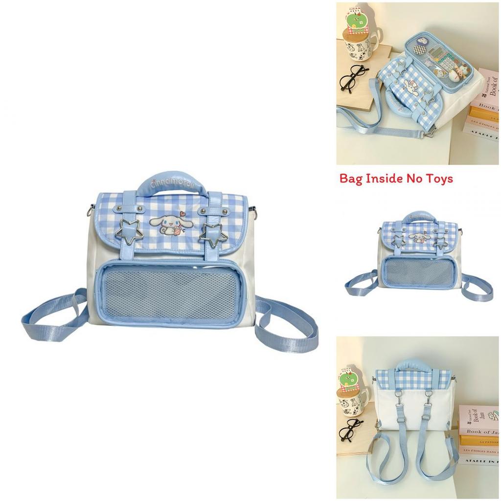 Cinnamoroll Backpack For Girls With Pvc Material And Blue Plaid Design For Daily Use