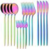16 stk Rainbow Bestikk Bestikksett i rustfritt stål Kniv Kakegaffel Skje Middagsbestikk Kjøkken Sølvbestikk Bestikk