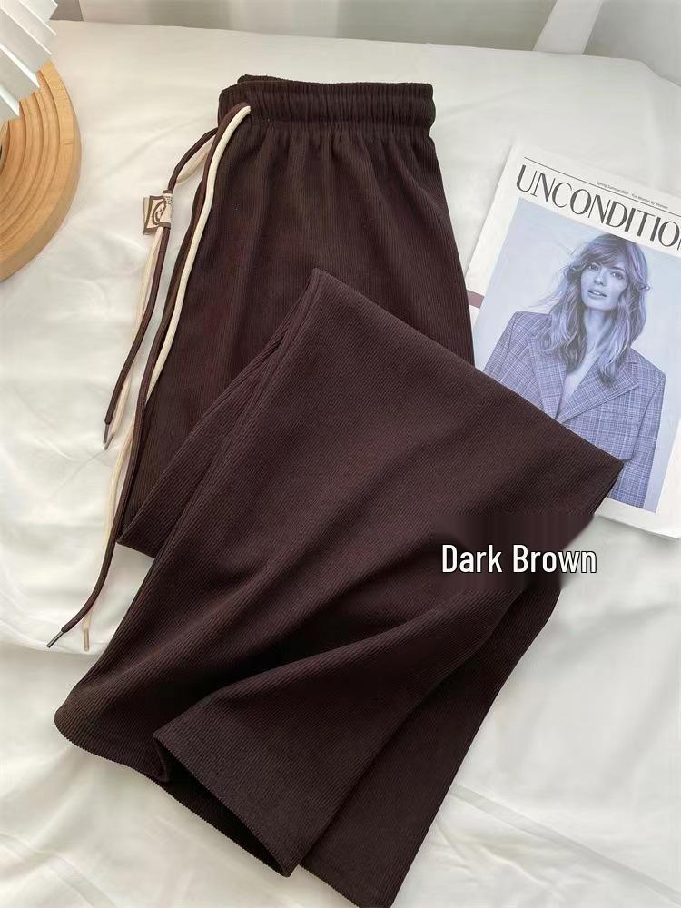 Kapok Velvet Women's Ultra-Fine Corduroy Wide-Leg High-Waisted Pants with Smiley Face Belt - Spring/Autumn Casual Style.