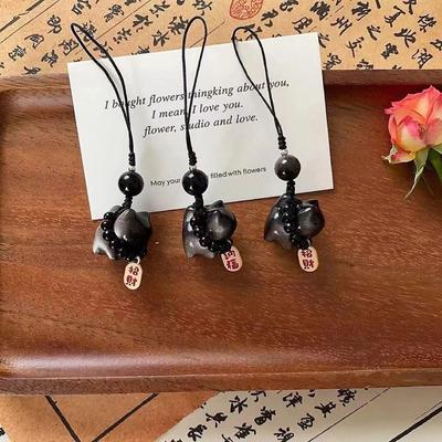 Weave Rope Bag Charms Stone Car Key Ring Cute Lucky Cat Braid Rope Pendant  DIY Accessories