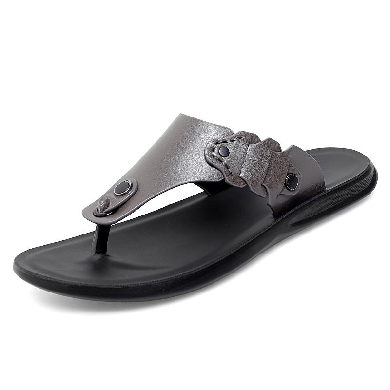 2024 Summer Men's Flip Flops Handmade Leather Slippers Fashion Men's Flip-flops Outdoor Breathable Comfortable Simple Sandals