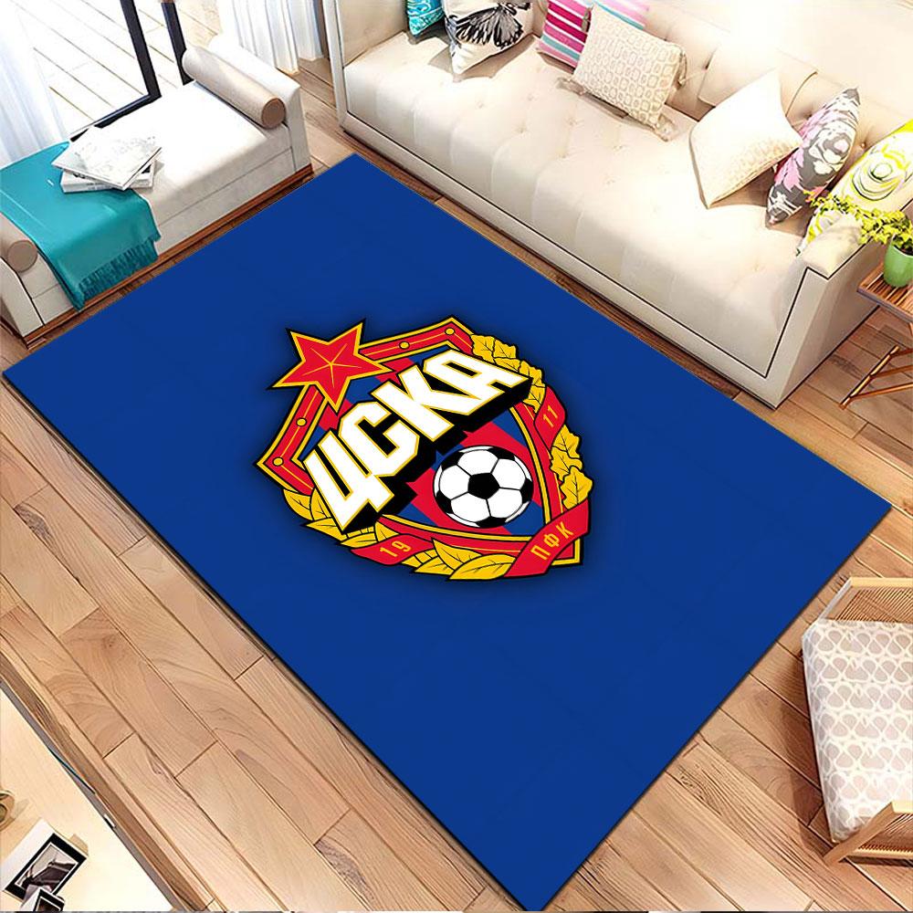 CSKA Emblem On Blue Background Patterned Carpet, Non Slip Mat Suitable for Living Room and Bedroom Sofas