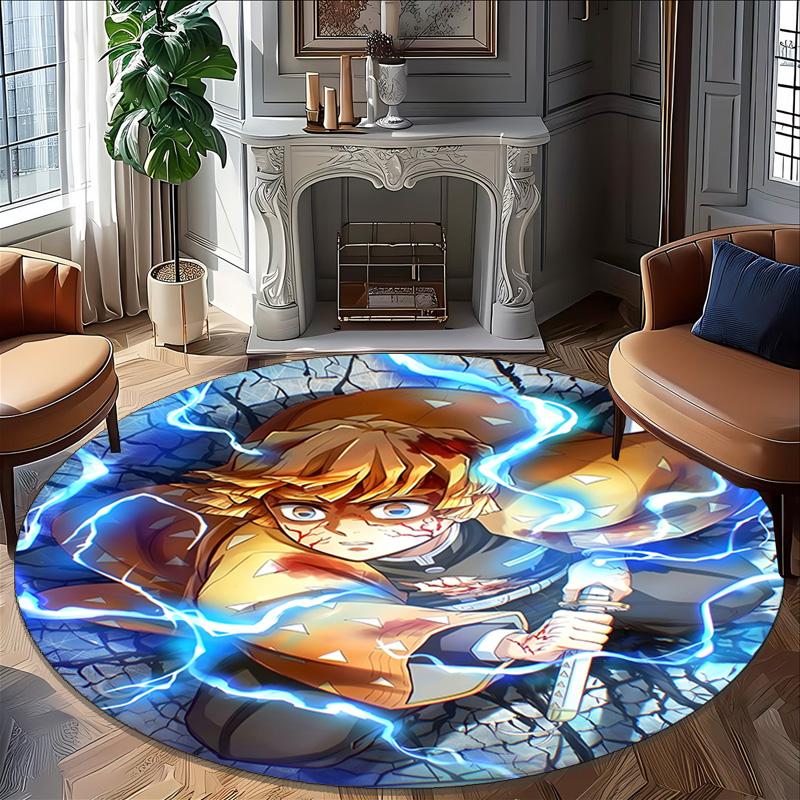 1pc Agatsuma Zenitsu Carpet, Round Rug, Comfortable, Suitable for Entryways, Living Rooms, Office, And Bedrooms, Christmas Decoration