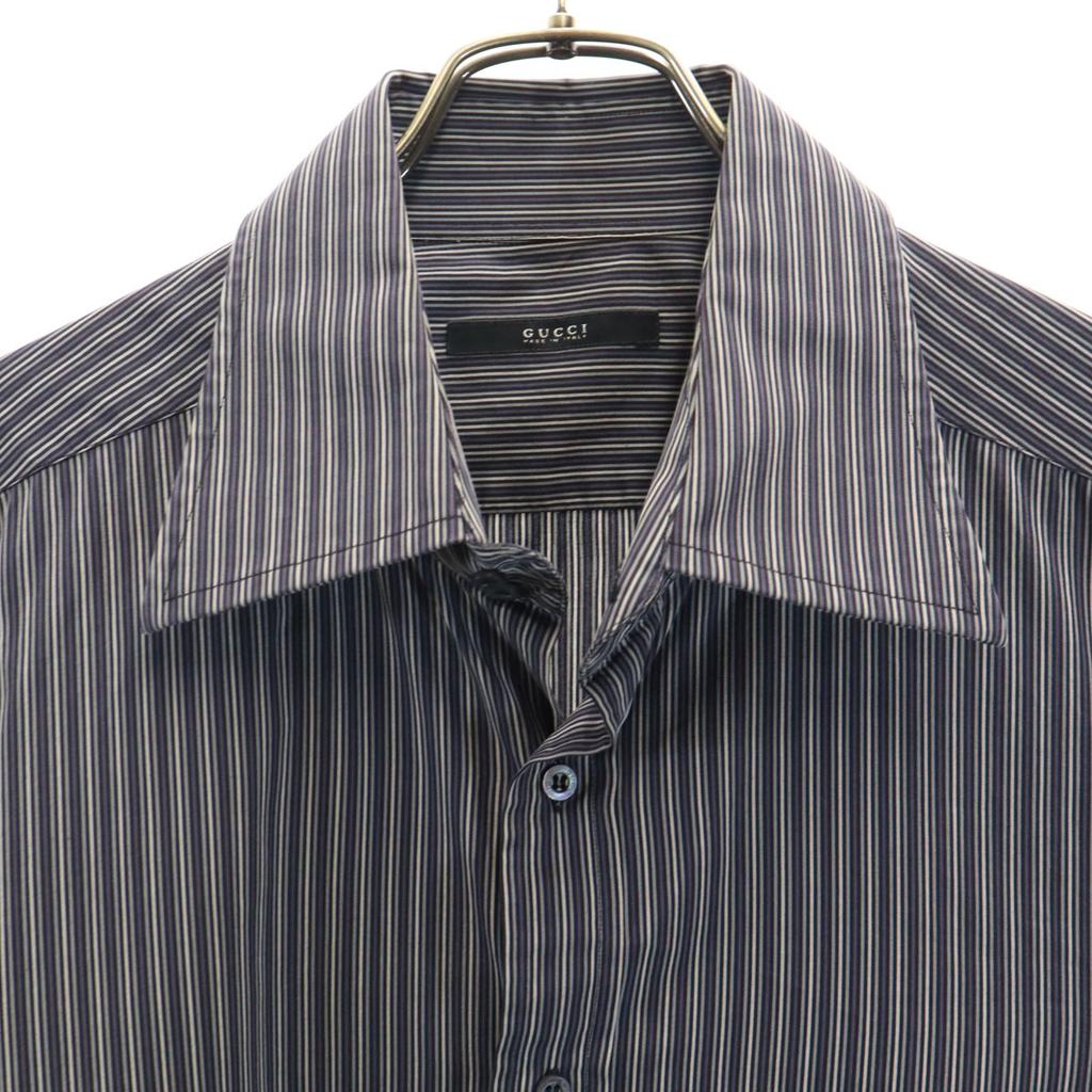 Gucci Made In Italy Striped Pattern Long Sleeve Cotton Shirt 43 Men's Used