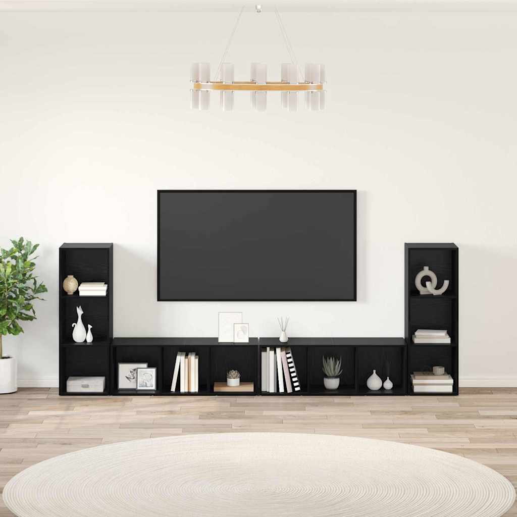 TV Cabinet Set 4 pcs Black Oak Effect 37 x 35 x 107 cm