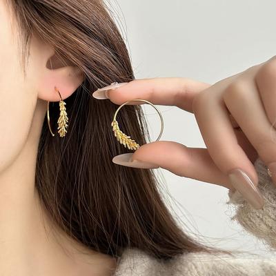 2025 High-End French Wheat Ear Hoop Earrings for Women: Elegant, Versatile, Fashionable Jewelry
