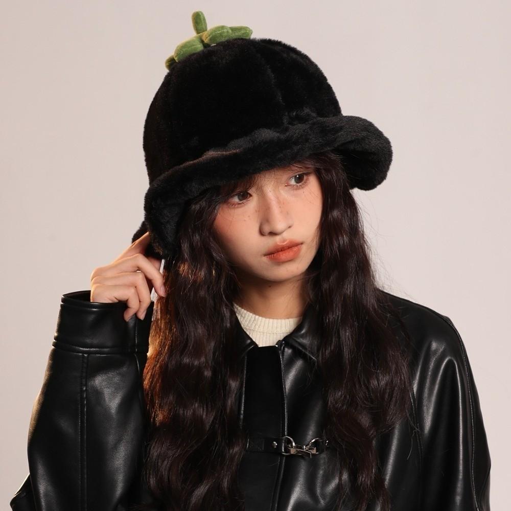 Tomato Plush Bucket Hat Fluffy Beanie Hat Personality Winter Fisherman Hat Cycling