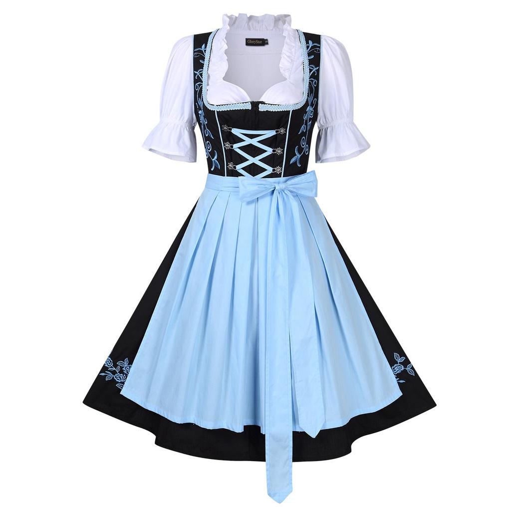Elegant Women Traditional Floral Dirndl Dress Set For Oktoberfest Celebrations