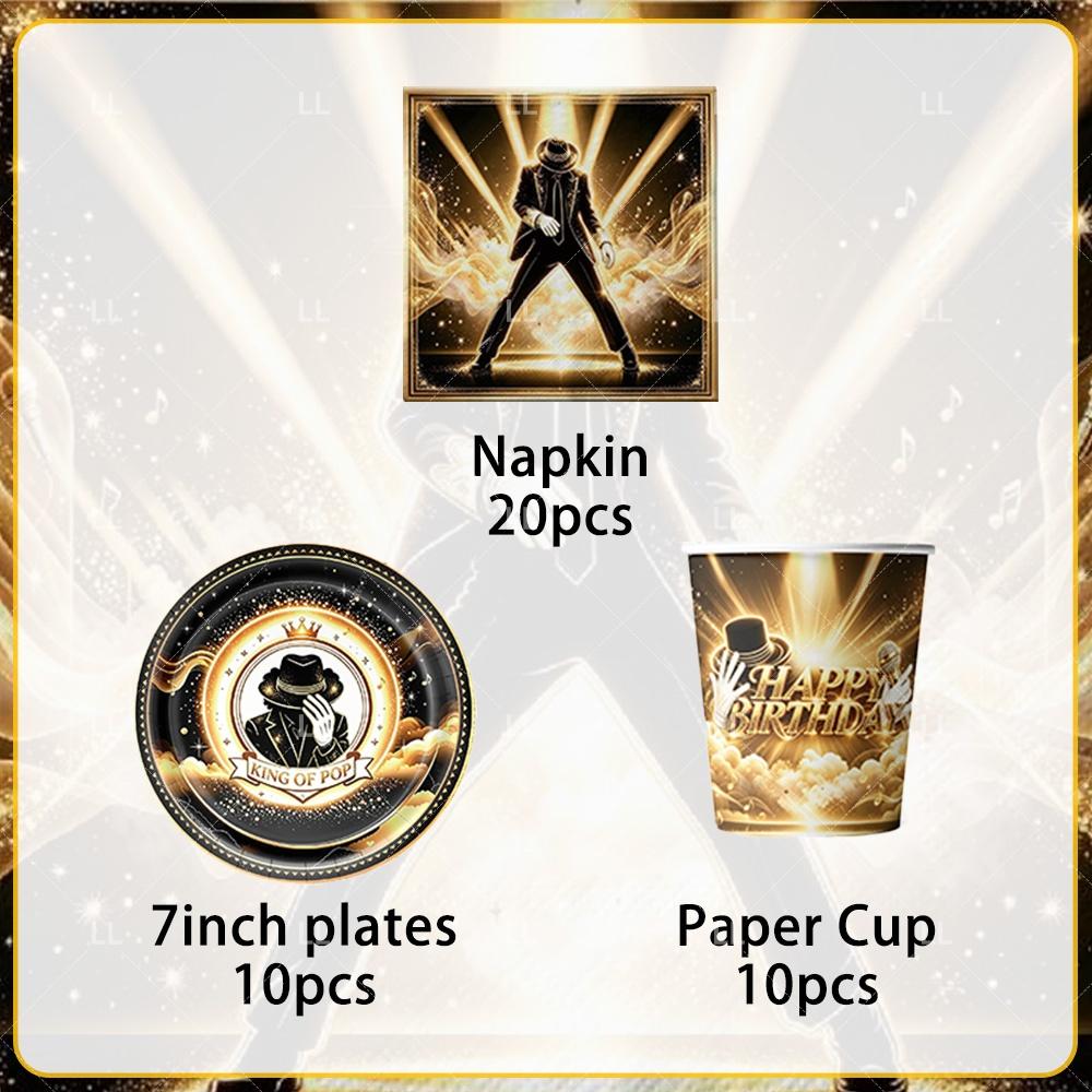 Michael Jackson Fans Birthday Party Decoration Retro 80s 90s Music Banner Tableware Cups Plates Napkin Tablecloth Supplies Gift