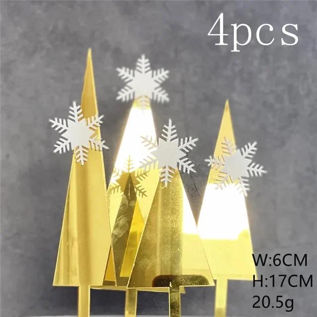 Golden Acrylic Christmas Tree Cake Toppers For Kids Christmas Party, Family Party, Xmas Cakes Decoration