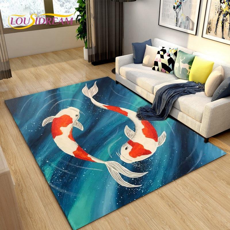 Nordic Luxury 3D Fish Carp Area Rug Large,Carpet Rug for Living Room Bedroom Sofa Decoration,Kitchen Doormat Non-slip Floor Mat