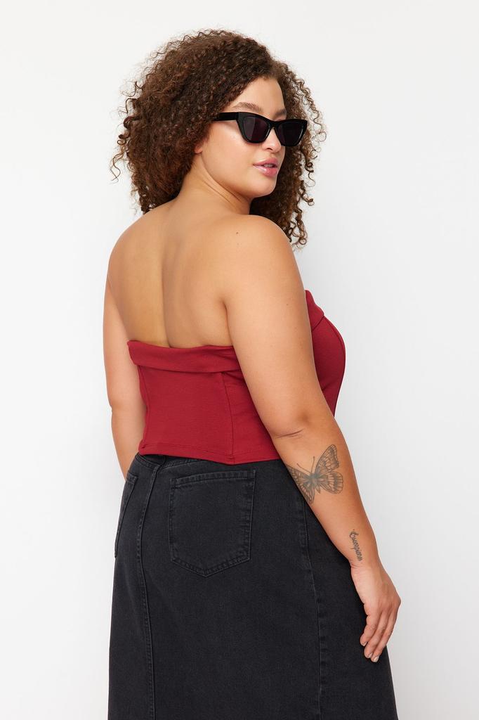 Schwarze trägerlose Strickbluse im Damen-Stil in Übergröße