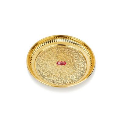 Small Brass Plate | 10cm|Pooja Thali | Engraved Flower Design | Ideal for Puja/Prasad/Dia | Mandir Plate | Handcrafted Dia Plate
