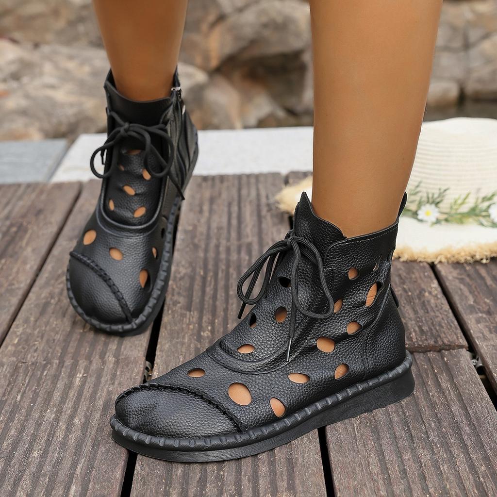 Fashion Fashion Casual Hollow Retro Single Shoes Women's 2025 Summer New Flat-bottomed Comfortable Non-slip Hole Shoes