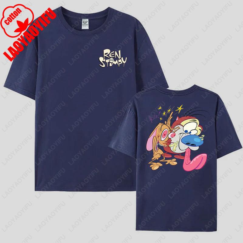 80s Ren Stimpy Show Television Nickelodeon Cartoon Double Sided Tshirt Medium Harajuku Lovely Summer Style Hipster Cotton Tees