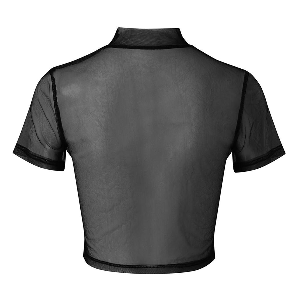 Women's Clubwear Sheer Short Sleeve Mesh See-Through Tops Tee Blouse