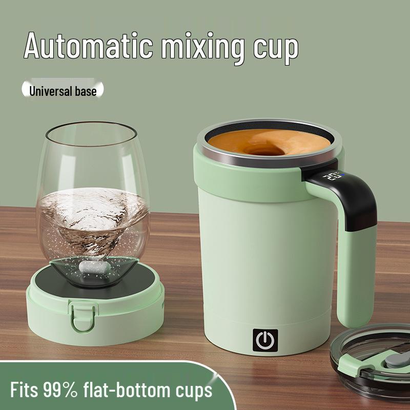 Automatic Stirring Cup with Temperature Display and Removable Magnetic Base for Milkshakes, Coffee, and Flat-Bottomed Cups