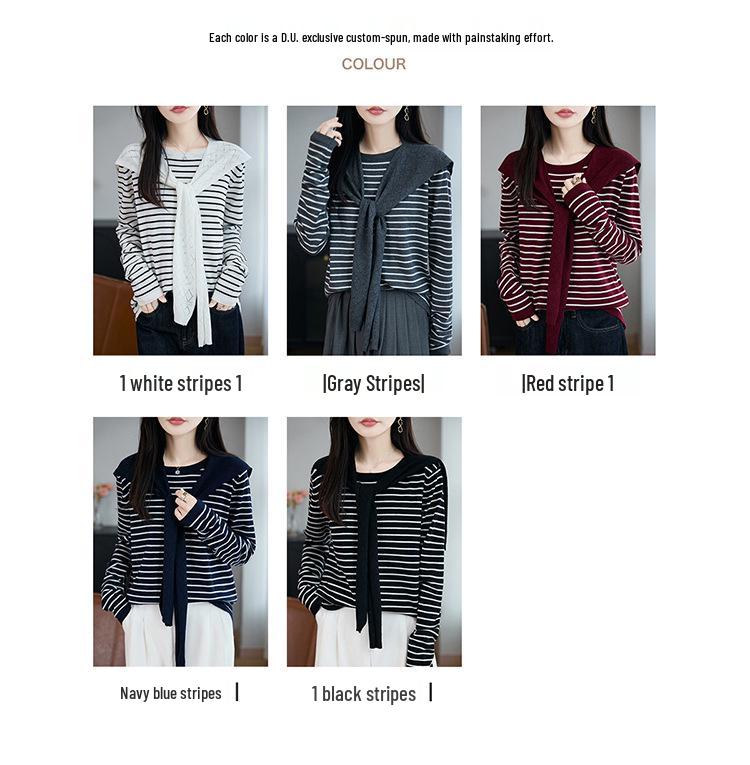 2025 Early Autumn Loose Striped Long Sleeve Wool Knitwear: Stylish Versatile Shawl