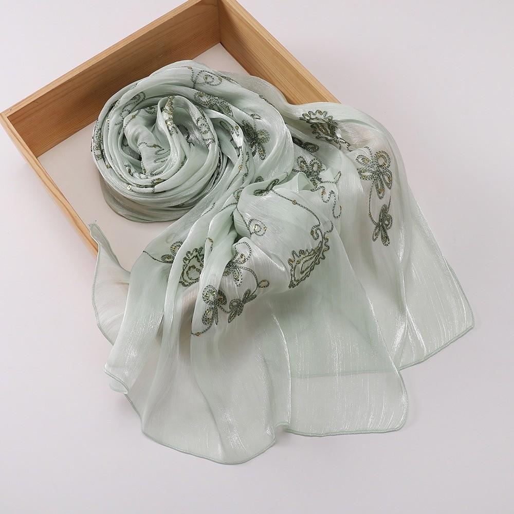 Elegant Glitter Chiffon Shawl Embroidery Crinkle Shawl Flowy Hijab Shawl  for Women