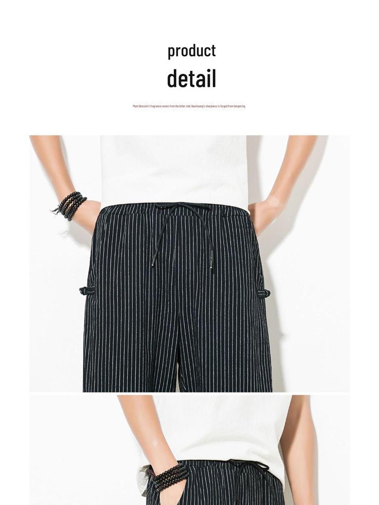 Men's 2022 Chinese Style Summer Breathable Cotton Linen Frog Button Plus Size Harem Lantern Pants