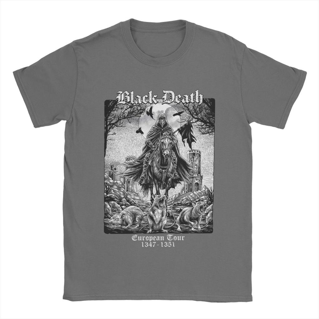 Schwarzer Tod Europa-Tour T-Shirts für Herren Reine Baumwolle Vintage T-Shirt Rundhals T-Shirt Kurzarm Kleidung Erwachsener