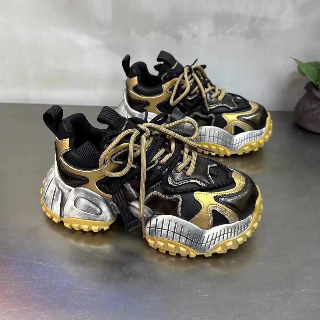 Fashion Chunky Sneakers Men Designer Mountaineering Shoes Fashion Casual Leather Fabric Breathable Height Increased Platform Sport Shoes