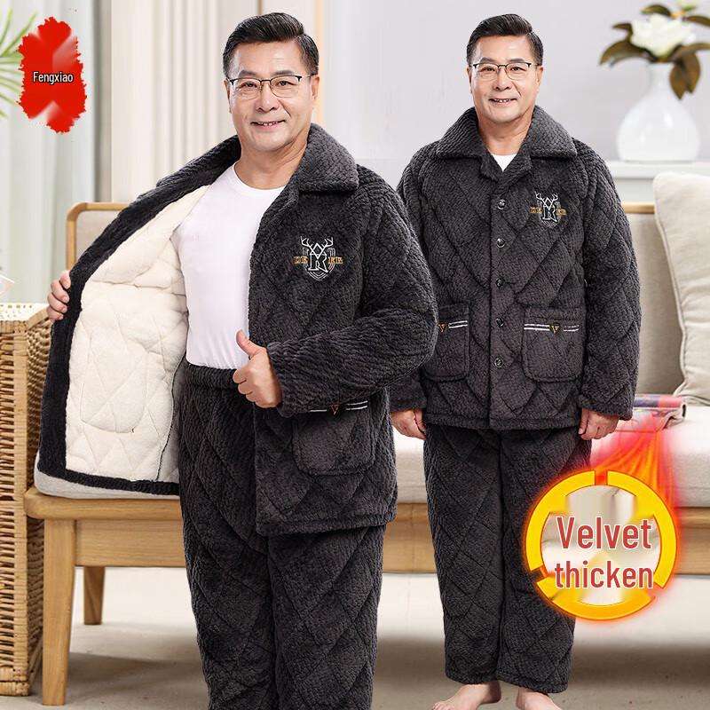Fengxiao Men s Warm Coral Fleece Pajama Set XL