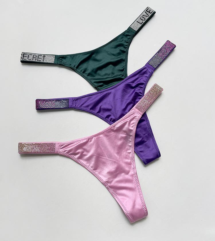 European & American Sexy Rhinestone Thong: Women's Fitness Sports High-Cut T-Pants