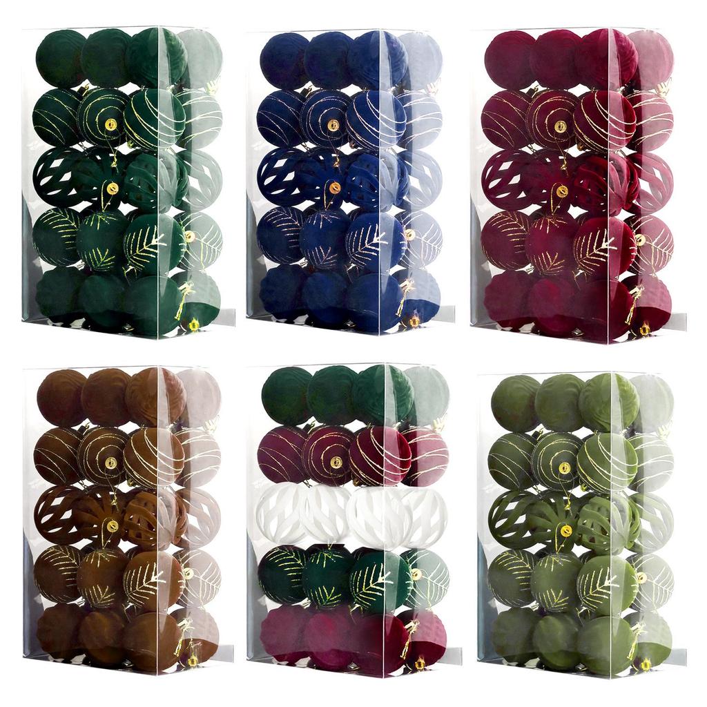 30-Piece 6cm Velvet Flocked Christmas Tree Ornament Set