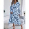 Women's Elegant Floral Cross V-Neck Waist Ruffle Long Dresses