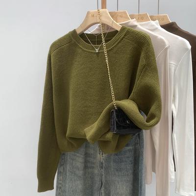 DIMANAF 2024 Autumn Women Basic Sweaters Bat Pullover Tops Short Female Striated O-Neck Knitted Solid Sweater