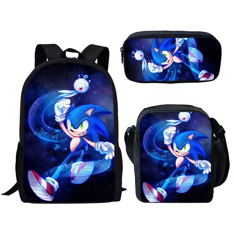 Sonic Cartoon School Bag Set With Oxford Fabric Breathable Lightweight For Kids School Use
