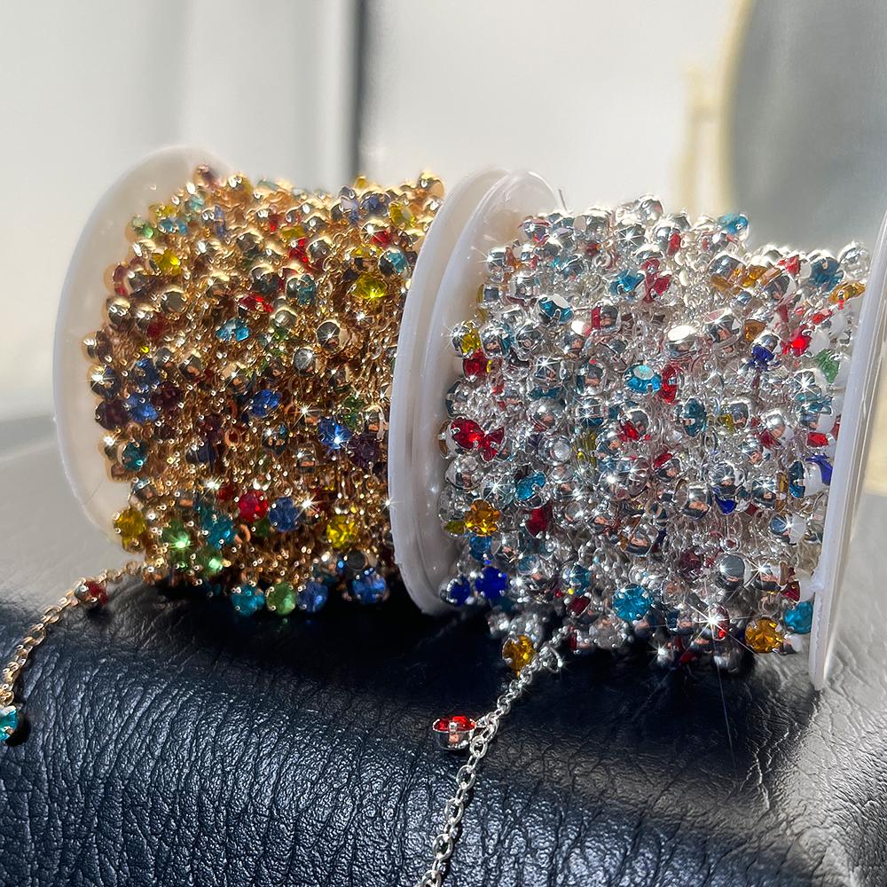 0.5M 1M Shiny Colorful Crystal Charm Taseel Beads Copper Chain DIY Necklace Bracelet Beaded Chains Women Jewelry Making Supplies