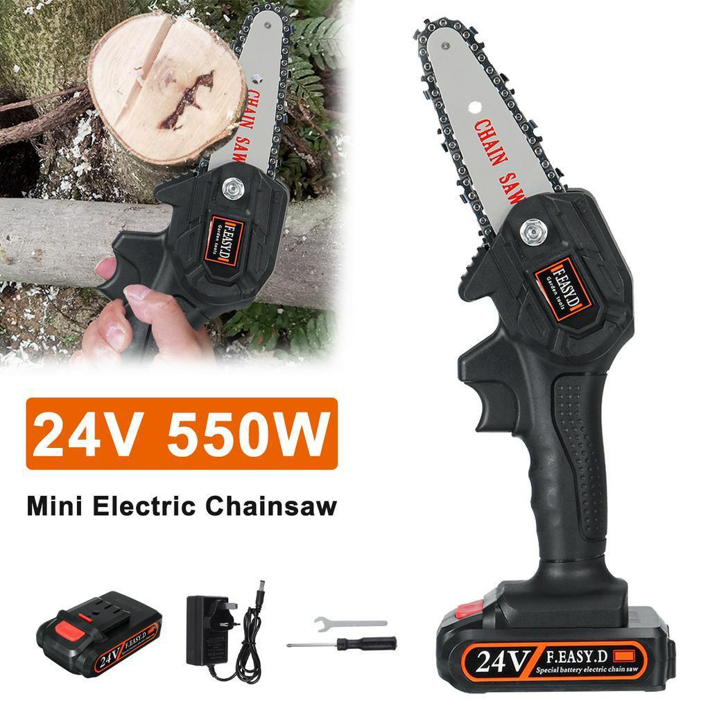 550W 24V Cordless Electric Chainsaw Portable Rechargeable Battery Wood Cutter New