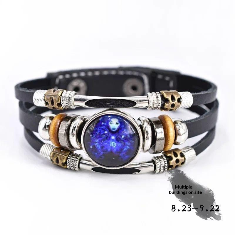 Luminous Leather Bracelet Multi Layer Zodiac Constellation Beads Fashion Jewelry for Girls Party Gift