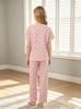 Girls Pajama Set, Cute Rabbit & Polka Dot Short Sleeve Top & Long Pants, Soft Sleepwear for 8-12 Years