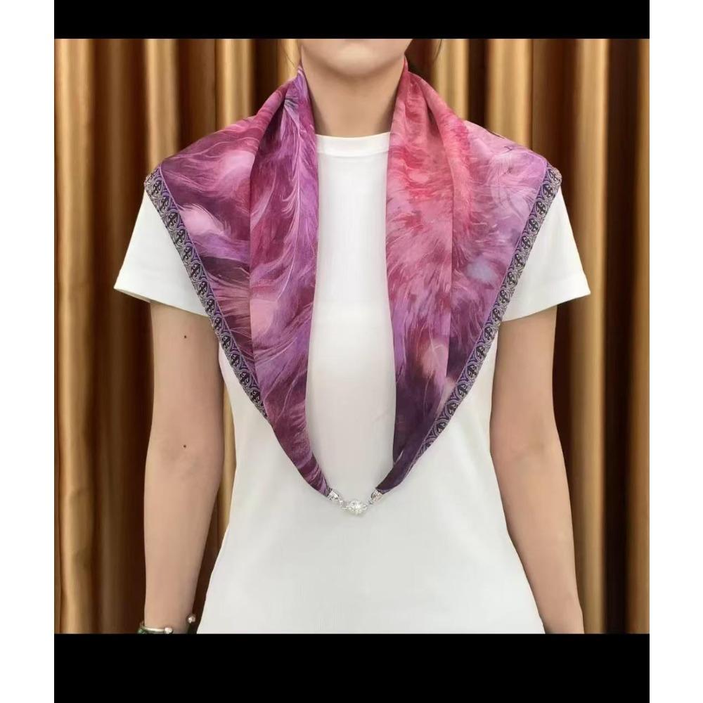 Magnet Simulation Silk 70Cm Small Square Scarf Women'S Spring Korean Version Oil Painting Silk Scarf Versatile Scarf Elegant Decoration
