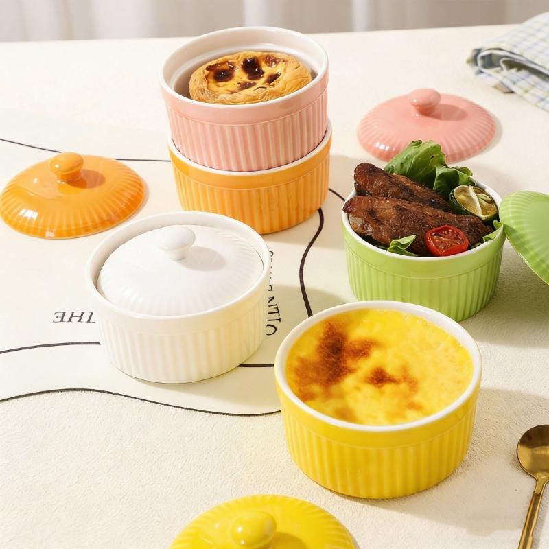 Piccola Casseruola in Ceramica con Coperchio Porcellana Ramequin Perfetta Per Porzioni Individuali di Zuppe Budini O Cibo per Bambini