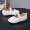 Girls Leather Shoes Spring Summer White Cut Out Versatile Kids Fashion Shallow PU Soft Casual Flats Shoes for School Hook & Loop