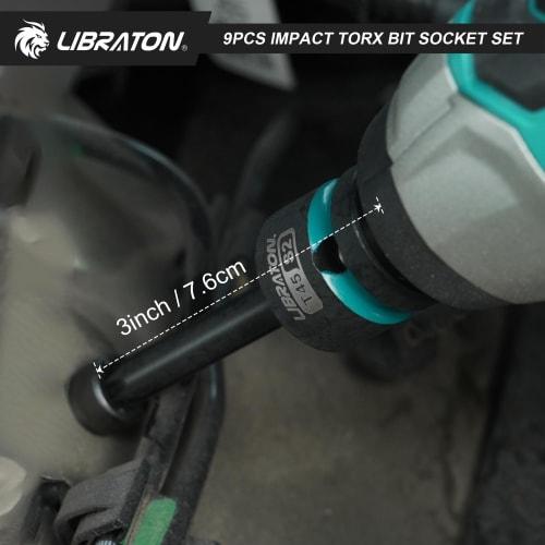 LIBRATON Torx Bit Socket Set, 1/2-inch (12.7mm) Drive, S2 Steel, Star Bit Socket Set, T30-T80, Impact Torx Socket Set, 9-Piece Set