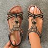 Damen Boho-Rhinestone-Flatsandalen, Zehentrenner mit rundem Zehen für den Sommer