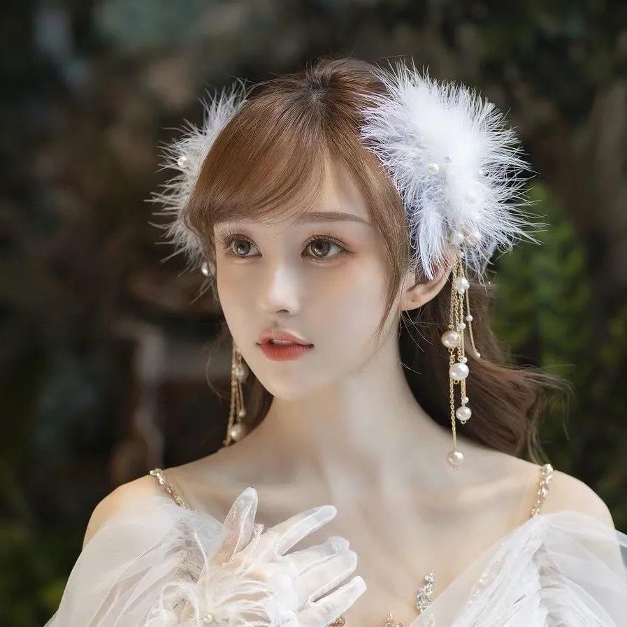 Feather Headdress Hair Clip - Cute Fairy Fur Hanfu Accessory for Girls