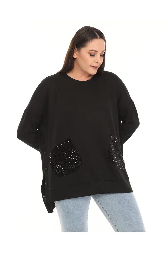 Damen Stil Übergröße Sweatshirt Zwei Faden Paillettenbesetztes Oversize Sweatshirt