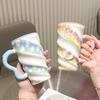 Small Fresh Ceramic Casual Cup with Lid Large Capacity and High Appearance Girls' Mug Cold Drink High Cup Milk Tea Cup