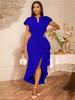 Dames Luxe Gast Bruiloft Feestjurken Elegant V-Hals Korte Ruches Mouwen Irreguliere Split Bodycon Slank Classy Mode Avondjurken