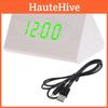 Sleek Wooden Voice Control Led Display Alarm Digital Triangular Desk Clock Thermometer