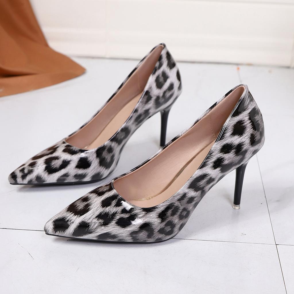 Sexy Leopard Print Women Pumps Pointed Stiletto Single Shoes Elegant Banquet Party Shoes Patent Leather High Heels Single Shoes