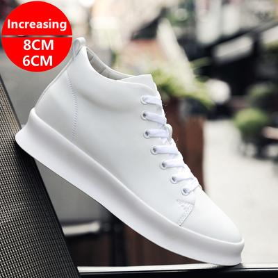Sneakers Casual Mid Cut Pelle Vera Scarpe con Zeppa Rialzanti Per Uomo 6cm 8cm Rialzo Invisibile Scarpe Piatte Rialzanti