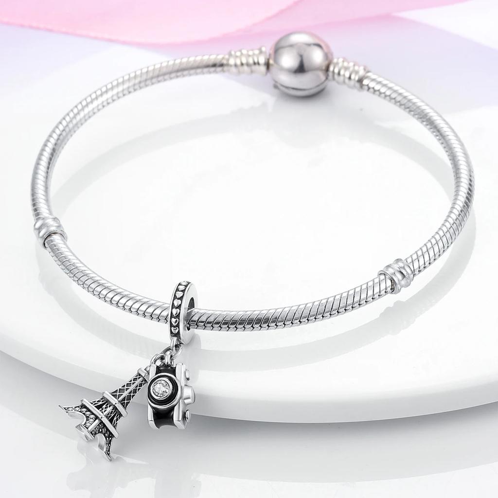 Authentic Charm Bead Charms Plata De Ley Copper Travel Dangle Charm Eiffel Tower Bead Charms Compatible With Charm Bead Charms Women Bracelets Jewelle